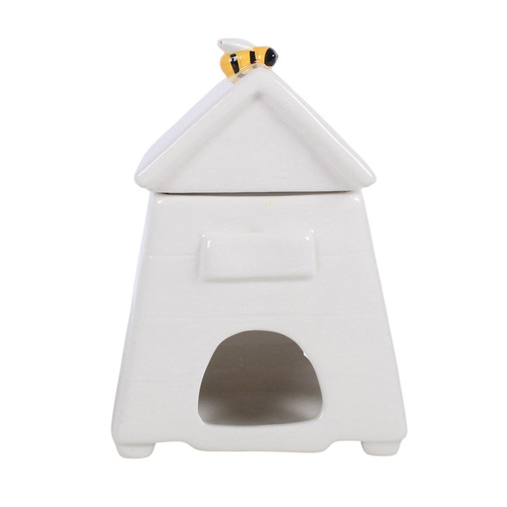 White Beehive Oil Burner with Bee