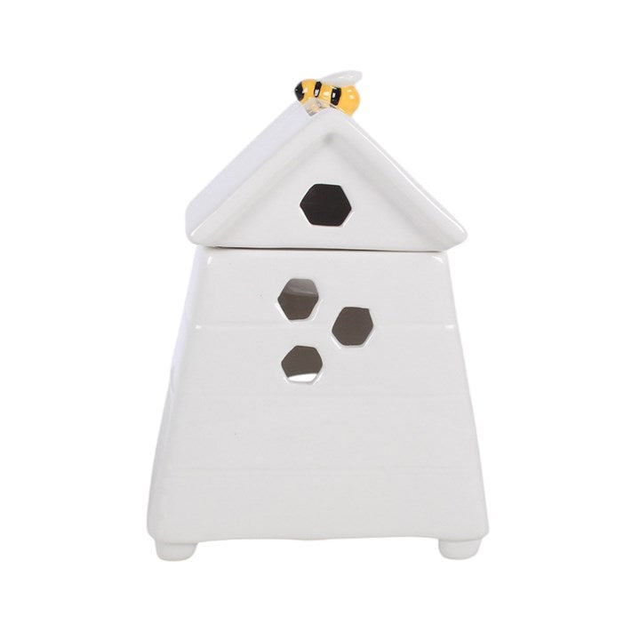 White Beehive Oil Burner with Bee