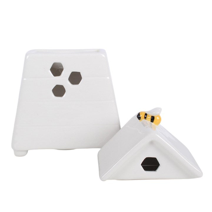 White Beehive Oil Burner with Bee